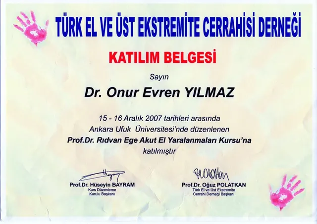 certificado de lesões agudas da mão, cirurgião plástico Izmir