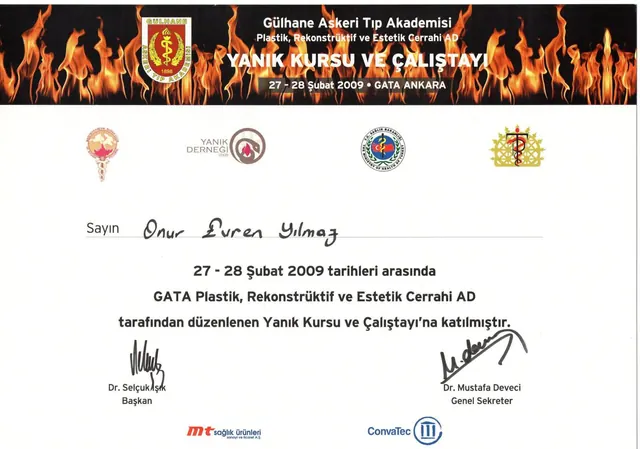 certificado de tratamento de queimaduras, cirurgião plástico Izmir
