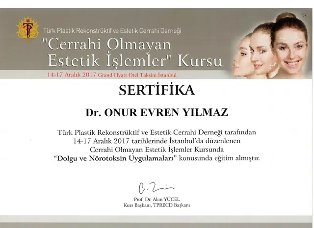certificado de preenchimentos e neurotoxinas, cirurgião plástico Izmir