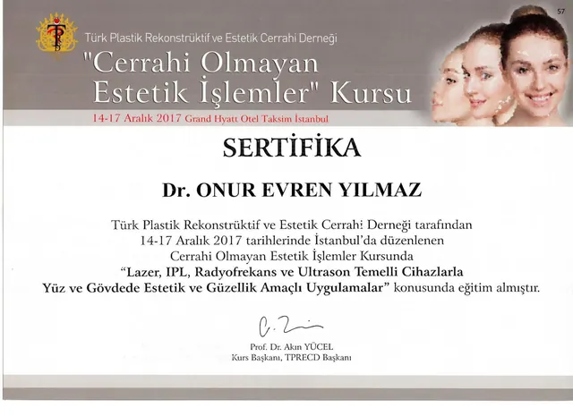 certificado de laser, IPL e radiofrequência, cirurgião plástico Izmir